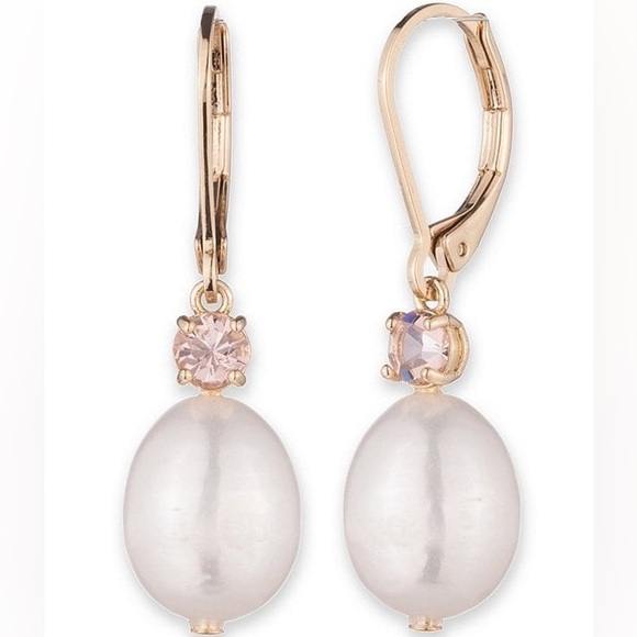 Lauren Ralph Lauren Gold Tone White Pearl Drop Earrings - Picture 1 of 2